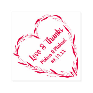 Laurel Leaf Heart Wreath Wedding Thank You Self-inking Stamp