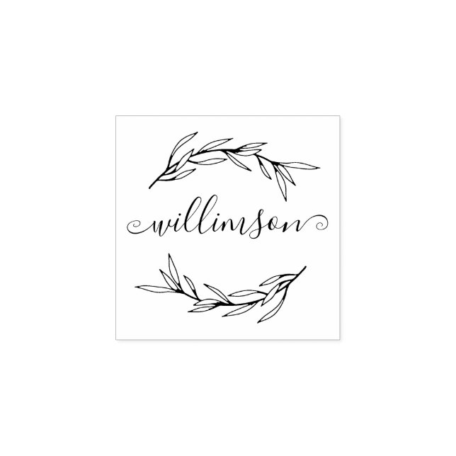 Laurel Leaf Script Name Rubber Stamp (Imprint)