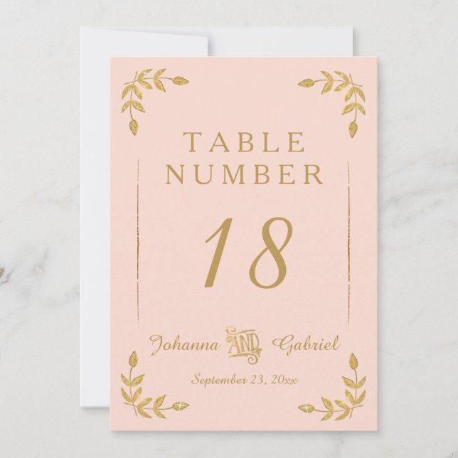 Laurel Leaf Typography Blush Gold Table Numbers (Front)