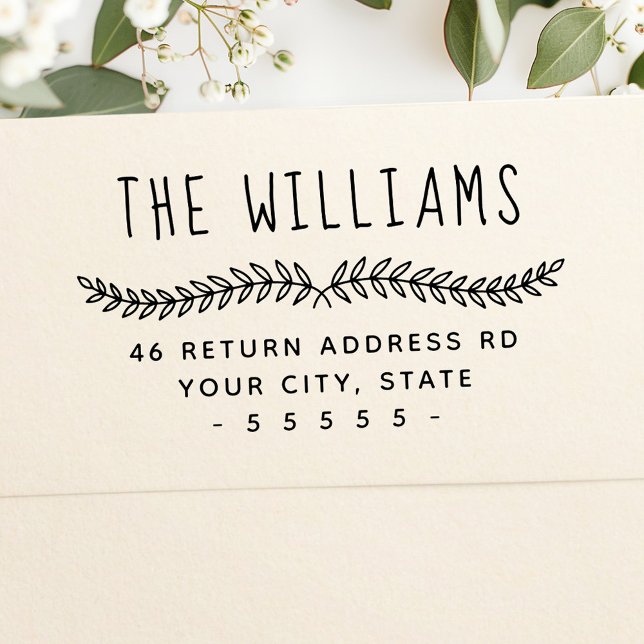 Laurel leaf whimsical name return address self-inking stamp (Laurel leaf whimsical name return address self-inking stamp)