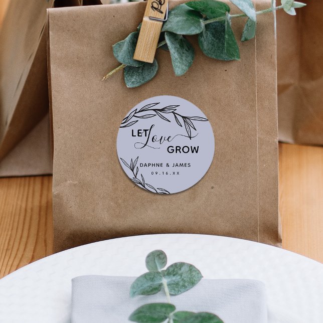 Laurel Leaves Let Love Grow Wedding Classic Round Sticker (Creator Uploaded)