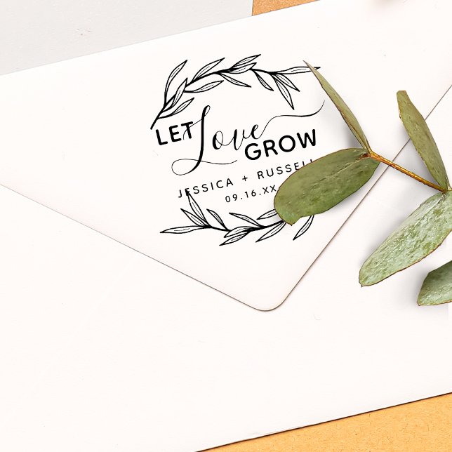 Laurel Leaves Let Love Grow Wedding Rubber Stamp (Laurel Leaves Let Love Grow Wedding Rubber Stamp)