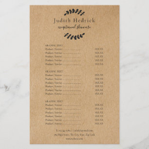 Laurel Leaves Rustic Kraft Salon Service Menu