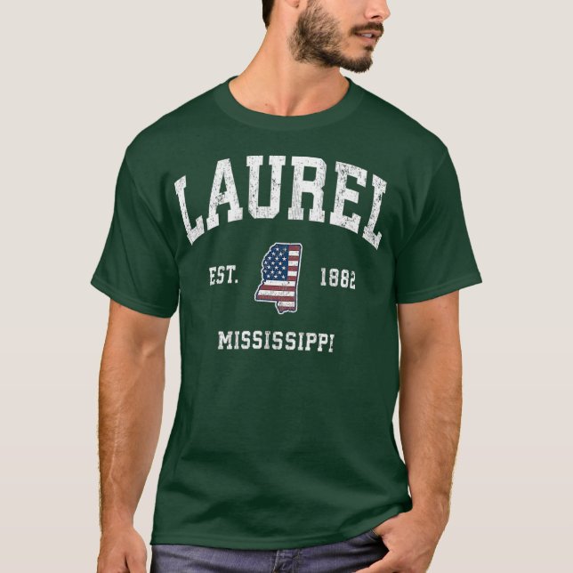 Laurel Mississippi MS Vintage American Flag T-Shirt (Front)