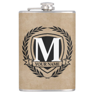 Laurel Monogram Design Flask