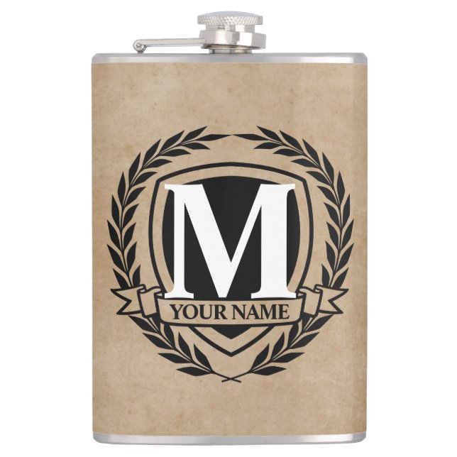 Laurel Monogram Design Flask (Front)