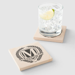 Laurel Monogram Design Stone Coaster