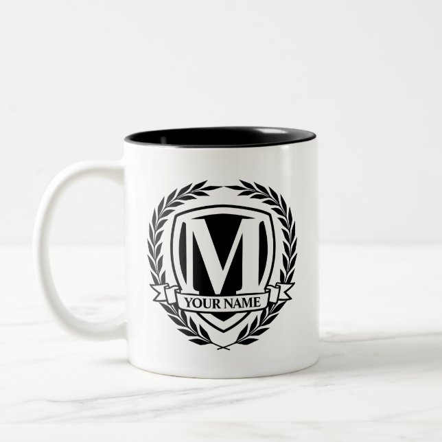 Laurel Monogram Design Two-Tone Coffee Mug (Left)
