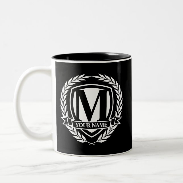 Laurel Monogram Design Two-Tone Coffee Mug (Left)