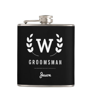 Laurel Monogram Groomsman Hip Flask
