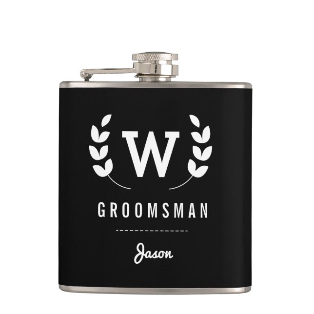 Laurel Monogram Groomsman Hip Flask (Front)