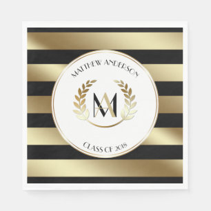 Laurel Monogrammed Black and Gold Party Napkin