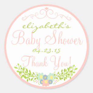 Laurel-Peach Baby Shower Classic Round Sticker