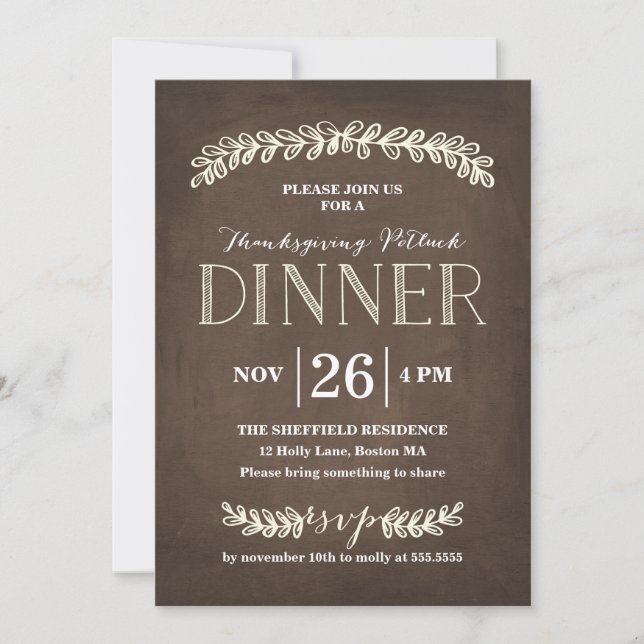 Laurel Potluck Dinner Chalkboard | Thanksgiving Invitation (Front)