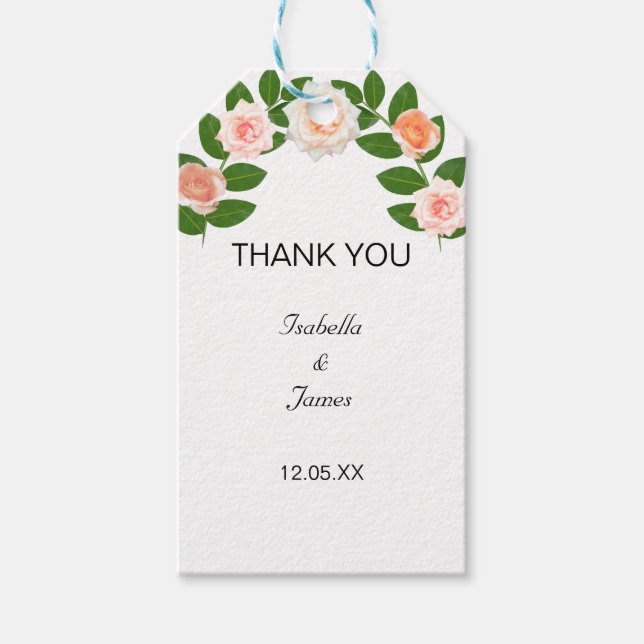 Laurel & Rose Flowers Wedding Gift Tags (Front)