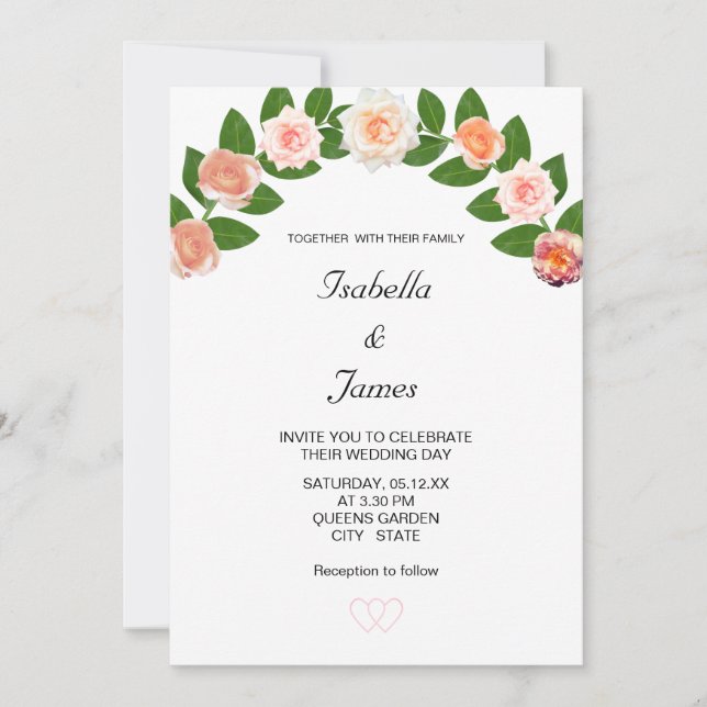 Laurel & Rose Flowers Wedding Invitation (Front)