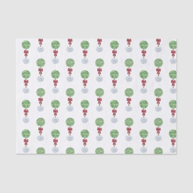 Laurel Topiary Tree Twisted Stem Red Bow Tissue Paper (Front)