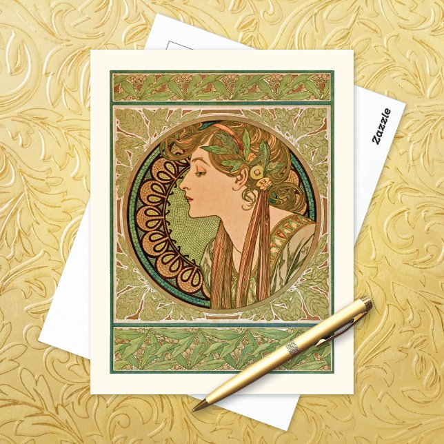 Laurel Vintage Portrait Alphonse Mucha Postcard (Creator Uploaded)