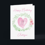 Laurel Watercolor Pink Heart 19th Birthday Card<br><div class="desc">A green watercolor laurel and pink flowers with a pink watercolor heart  featured on the front of this personalised 19th birthday card for her. You will be able to easily personalise the front with her name and birthday message inside. This would make a wonderful 19th card keepsake for her.</div>