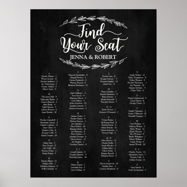 Laurel Wedding Seating Chart, Editable Colour Poster (Front)