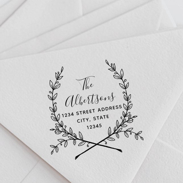 Laurel Wreath Calligraphy Name Return Address Self-inking Stamp (Creator Uploaded)
