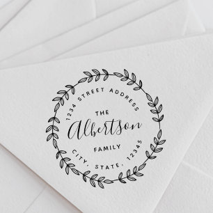 Laurel Wreath Circular Family Name Return Address Self-inking Stamp