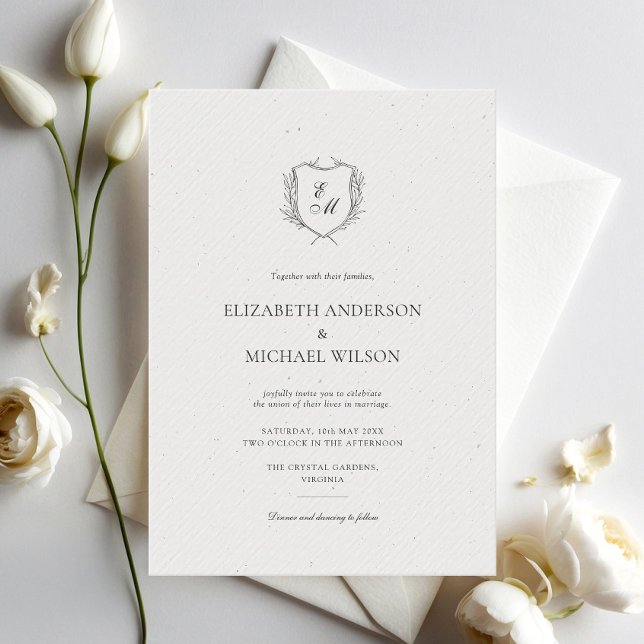 Laurel Wreath Crest Minimalist Chic Wedding Invitation (Creator Uploaded)
