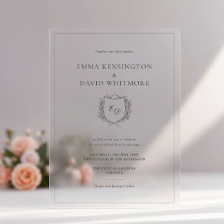 Laurel Wreath & Crest Minimalist Elegant Wedding Acrylic Invitations