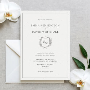Laurel Wreath & Crest Minimalist Elegant Wedding Invitation