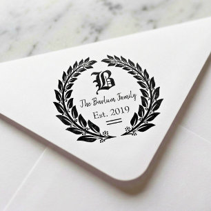 Laurel Wreath Family Monogram Self-inking Stamp
