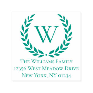 Laurel Wreath Family Name Monogram  Return Address Self-inking Stamp