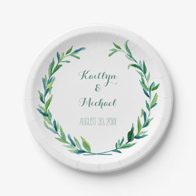 Laurel Wreath Garland Foliage Circle Reception Art Paper Plate (Front)