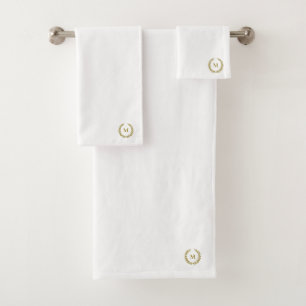 Laurel Wreath Gold Monogram Personalised White Bath Towel Set