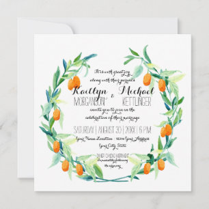 Laurel Wreath Kumquat Leaf Branch Modern Square Invitation
