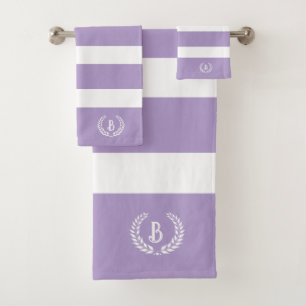 Laurel Wreath Lavender & White Stripes Pattern Bath Towel Set