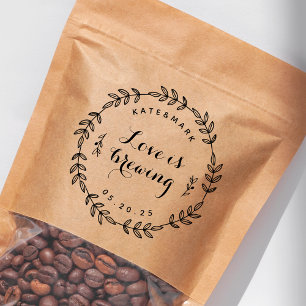 Laurel Wreath Love is Brewing Wedding Favour Self-inking Stamp