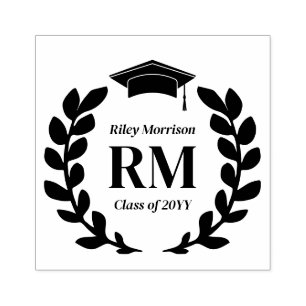 Laurel Wreath Monogram Graduate Class Of Rubber Stamp