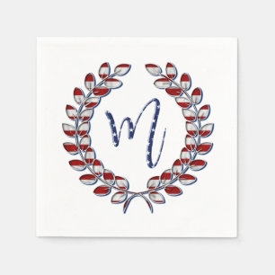 Laurel Wreath Monogram M Stars and Stripes USA Napkin