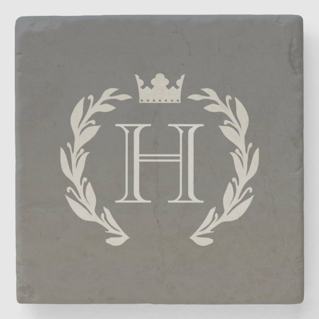 Laurel Wreath Monogram Stone Coaster (Front)