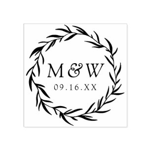 Laurel Wreath Monogram Wedding Rubber Stamp