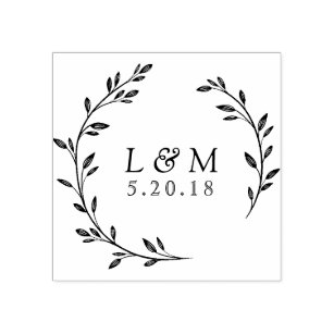 Laurel Wreath Monogram Wedding Save the Date Rubber Stamp