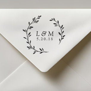 Laurel Wreath Monogram Wedding Save the Date Rubber Stamp
