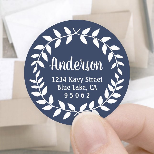 Laurel Wreath Navy Blue Return Address Labels (Creator Uploaded)