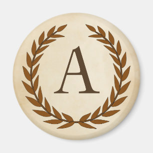 Laurel Wreath on Parchment Monogram Initial A Magnet