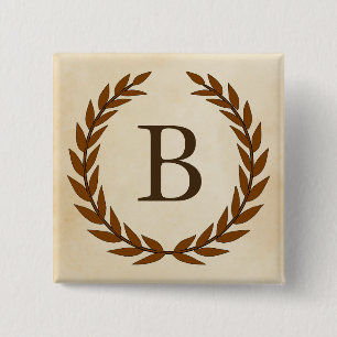 Laurel Wreath on Parchment Monogram Initial B 15 Cm Square Badge
