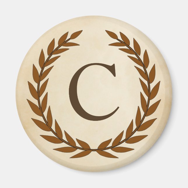 Laurel Wreath on Parchment Monogram Initial C Magnet (Front)
