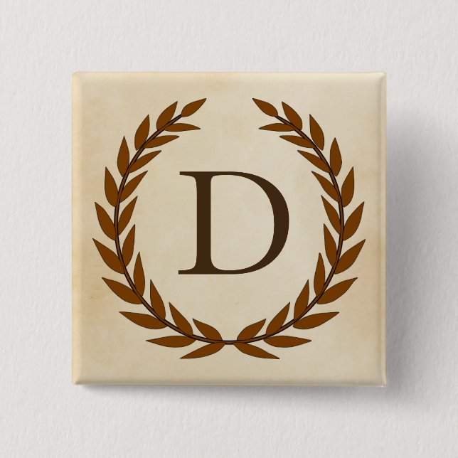 Laurel Wreath on Parchment Monogram Initial D 15 Cm Square Badge (Front)