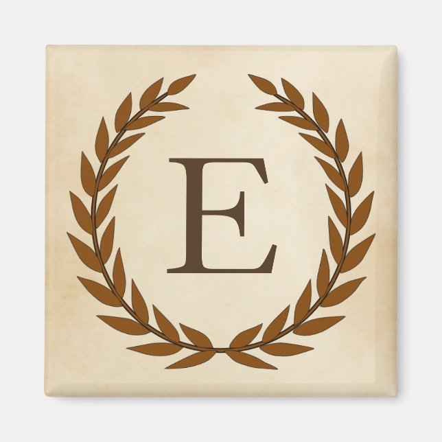 Laurel Wreath on Parchment Monogram Initial E Magnet (Front)