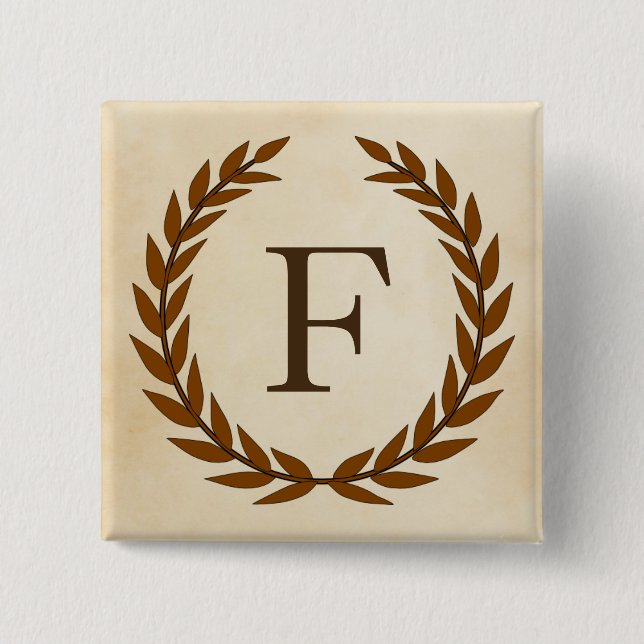 Laurel Wreath on Parchment Monogram Initial F 15 Cm Square Badge (Front)