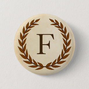 Laurel Wreath on Parchment Monogram Initial F 6 Cm Round Badge